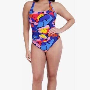 Nautica Womens Cross Back One Piece Swimsuit Into The Jungle MULTI COLORED